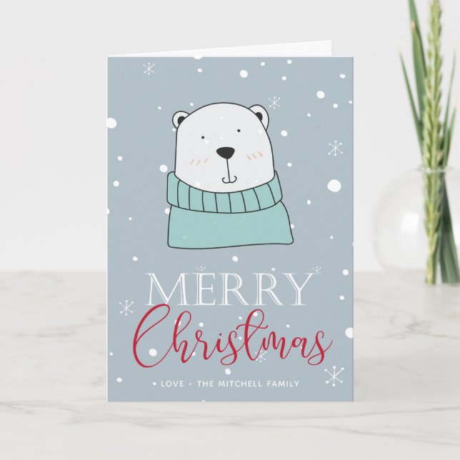 Cute Bear Christmas Card Cartoon style (Front)