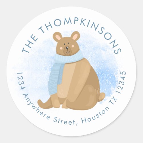 Cute Bear Christmas Name Return Address Classic Ro Classic Round Sticker