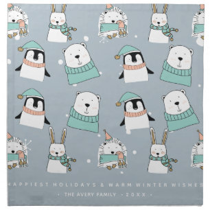 Cute Bear Christmas snow Cloth Napkin