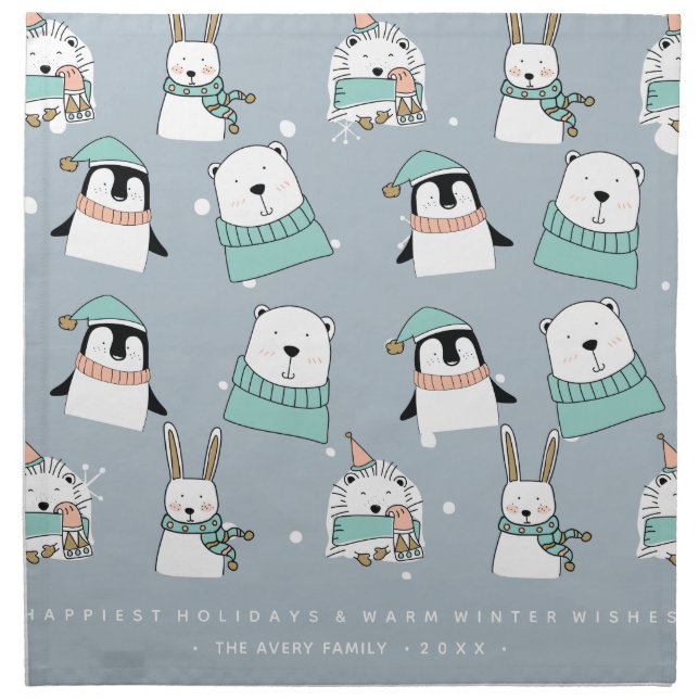 Cute Bear Christmas snow Cloth Napkin (Front)