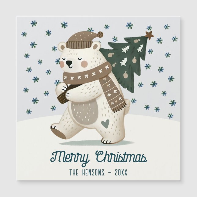 Cute Bear Christmas Tree Drawing Christmas Card (Front)