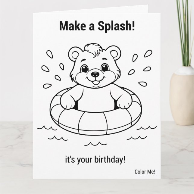 Cute Bear Coloring Page Large Birthday Card (Front)