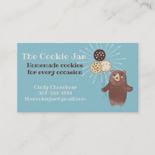 Cute bear cookie balloons bakery baking business card