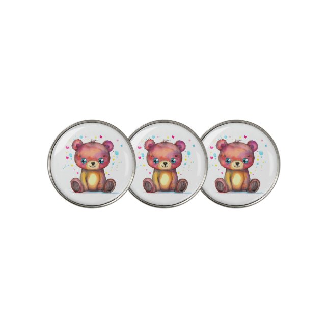 Cute Bear Cool Teddy positive Golf Ball Marker (3 Up)