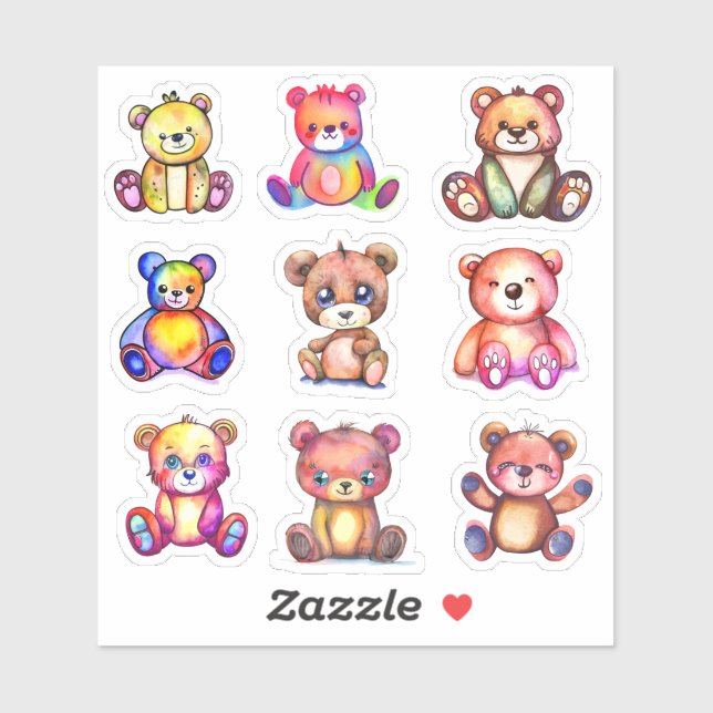 Cute Bear Cool Teddy positive Sticker (Sheet)