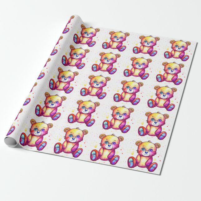 Cute Bear Cool Teddy positive Wrapping Paper (Unrolled)