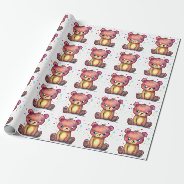 Cute Bear Cool Teddy positive Wrapping Paper (Unrolled)