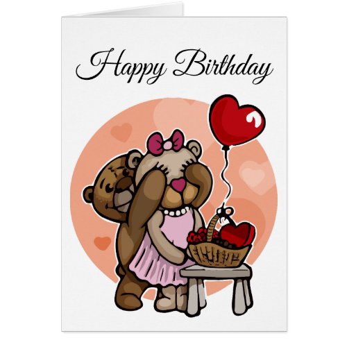 Cute Bear Couple With Balloon Birthday Card