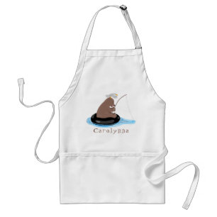 Cute bear cub fishing cartoon illustration adult apron