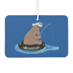 Cute bear cub fishing cartoon illustration  air freshener