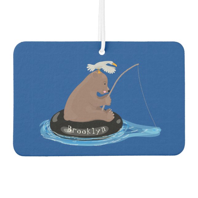 Cute bear cub fishing cartoon illustration  air freshener (Front)