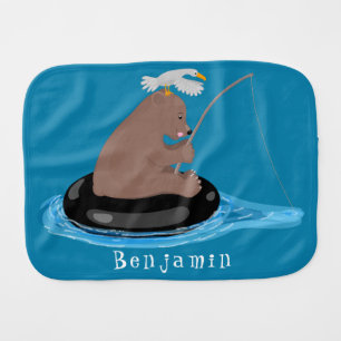 Cute bear cub fishing cartoon illustration baby burp cloth