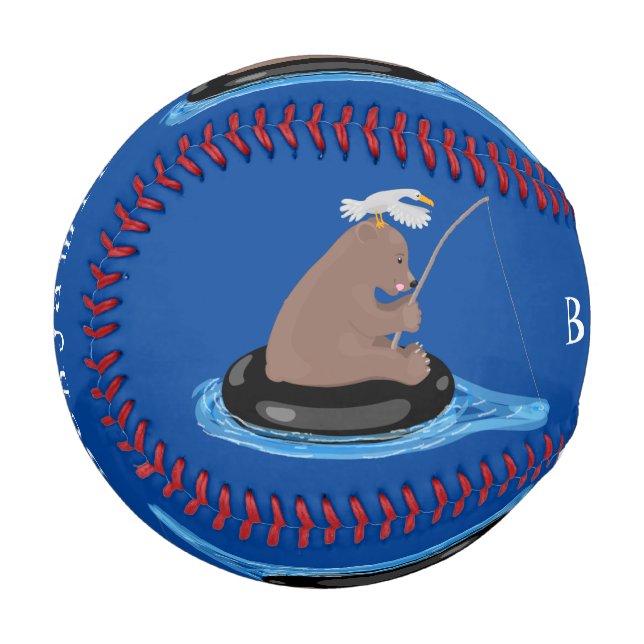 Cute bear cub fishing cartoon illustration baseball (Front Left)