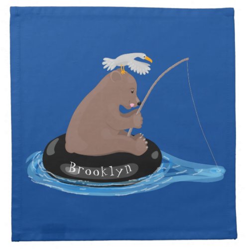 Cute bear cub fishing cartoon illustration cloth napkin