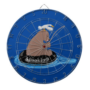 Cute bear cub fishing cartoon illustration dart board