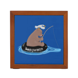 Cute bear cub fishing cartoon illustration desk organizer