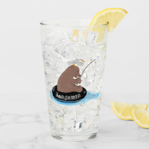 Cute bear cub fishing cartoon illustration glass