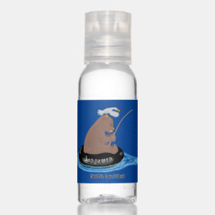 Cute bear cub fishing cartoon illustration hand sanitizer