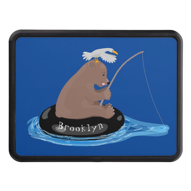 Cute bear cub fishing cartoon illustration hitch cover (Front)
