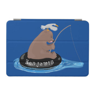 Cute bear cub fishing cartoon illustration iPad mini cover