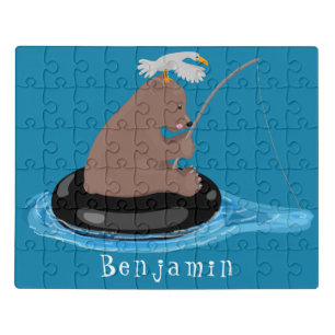 Cute bear cub fishing cartoon illustration jigsaw puzzle