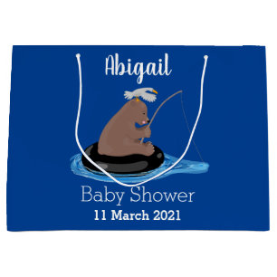 Cute bear cub fishing cartoon illustration large gift bag