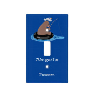 Cute bear cub fishing cartoon illustration light switch cover