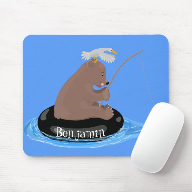 Cute bear cub fishing cartoon illustration mouse pad (With Mouse)