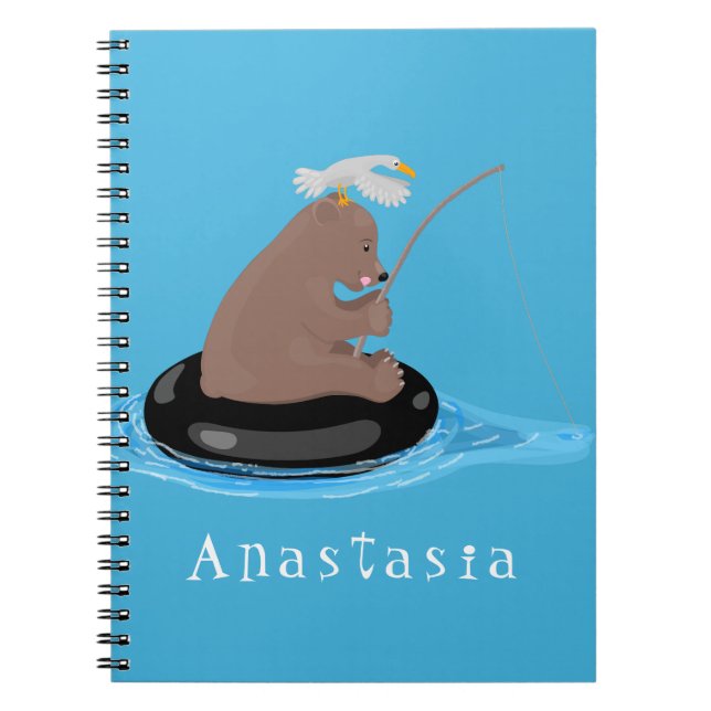 Cute bear cub fishing cartoon illustration notebook (Front)