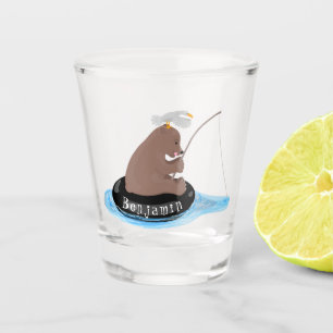 Cute bear cub fishing cartoon illustration  shot glass