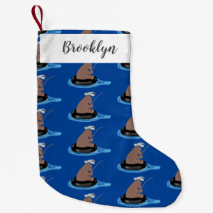 Cute bear cub fishing cartoon illustration small christmas stocking
