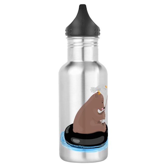 Cute bear cub fishing cartoon illustration stainless steel water bottle (Left)