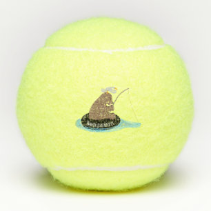 Cute bear cub fishing cartoon illustration tennis balls