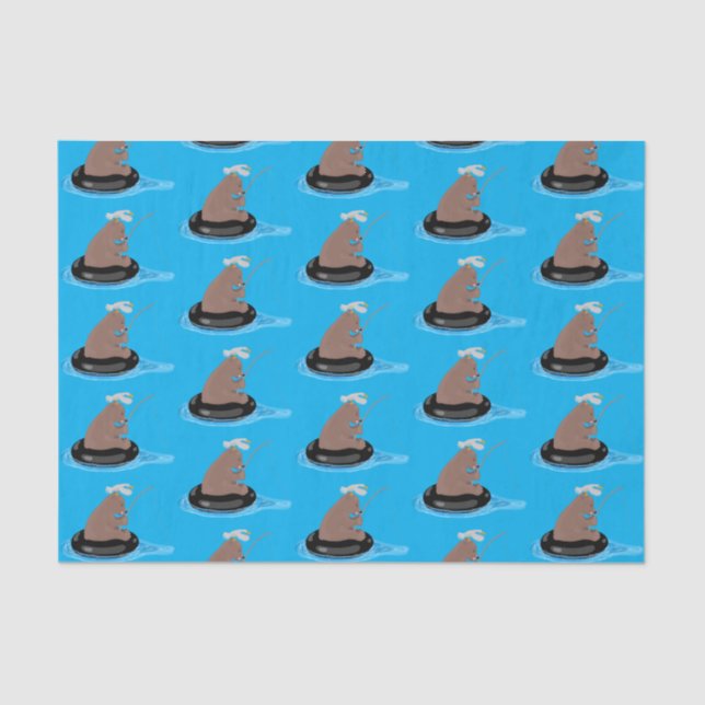Cute bear cub fishing cartoon illustration tissue paper (Front)