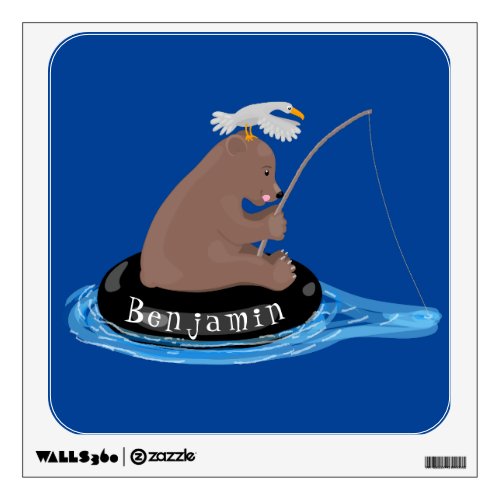 Cute bear cub fishing cartoon illustration wall decal