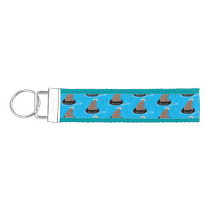 Cute bear cub fishing cartoon illustration wrist keychain