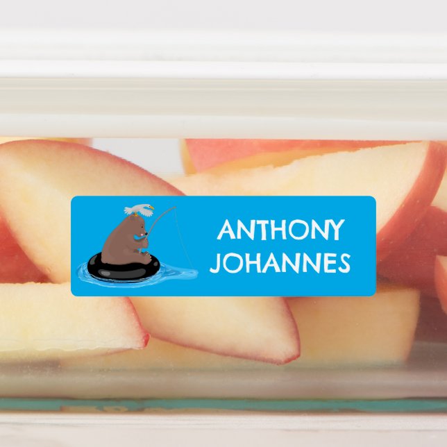 Cute bear cub fishing cartoon personalized labels (Affixed)