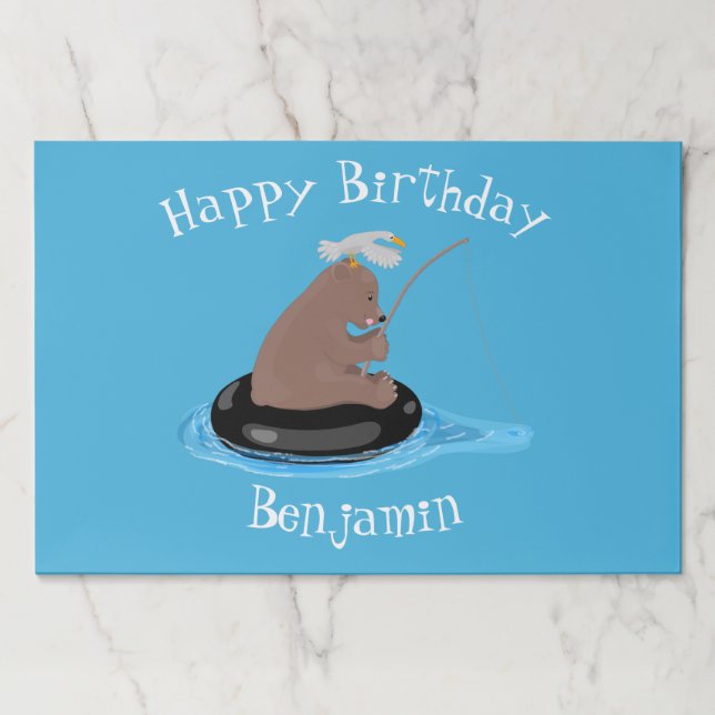 Cute bear cub fishing personalised birthday paper pad (Front)