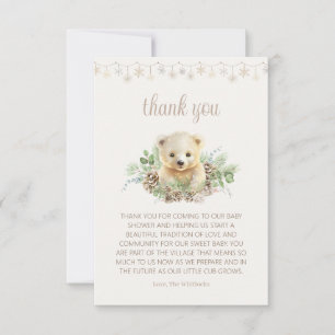Cute Bear Cub Winter Greenery Baby Shower Thank You Card