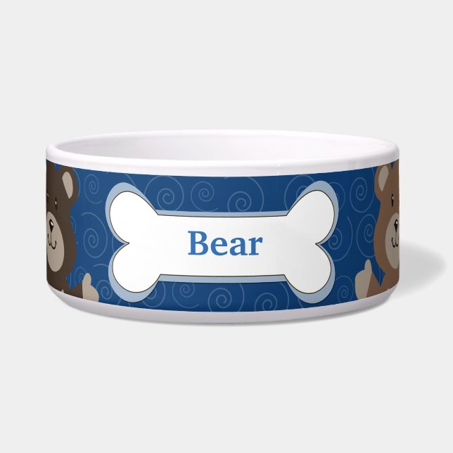 Cute Bear Customized Pet Dog Food Bowl - Navy (Front)