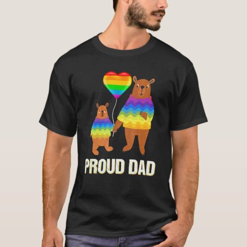 Cute Bear Dad And Baby Rainbow Heart Lgbt Proud Da T_Shirt