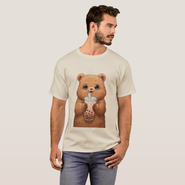 Cute Bear Drinking Boba Tea | Kawaii Bubble Tea An T-Shirt (Front Full)