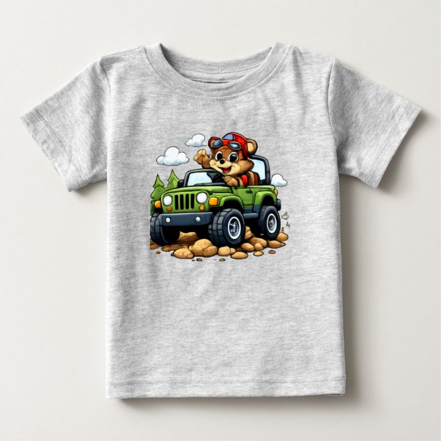 Cute Bear Driving Green Jeep Toddler T-Shirt (Front)