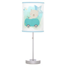 Cute Bear Driving Teal Car Stars Nursery Table Lamp