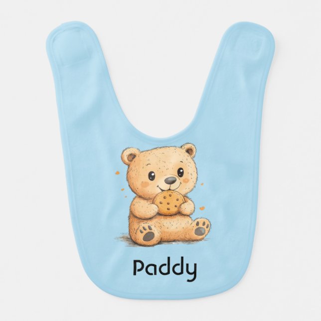 Cute Bear Eating a Cookie Babero Baby Bib (Front)