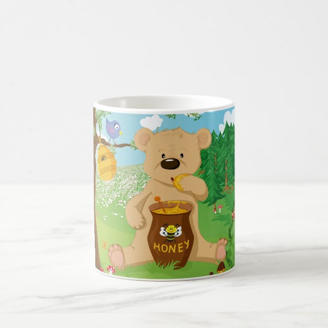 Cute bear eating honey coffee mug (Center)