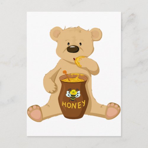 Cute bear eating honey postcard