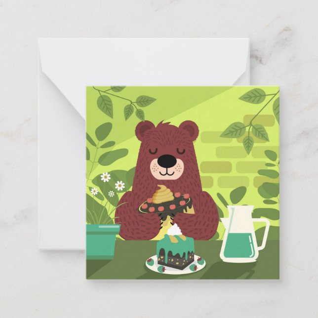 Cute Bear Enjoying A Cake Note Card (Front)