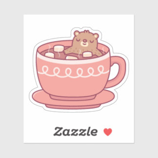 Cute Bear Enjoying A Soak In Hot Cocoa With Marshm Sticker