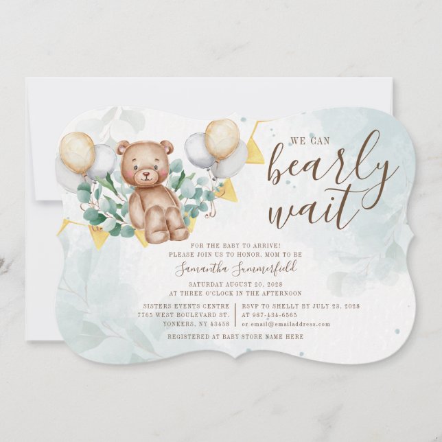 Cute Bear Eucalyptus Botanical Balloon Baby Shower (Front)